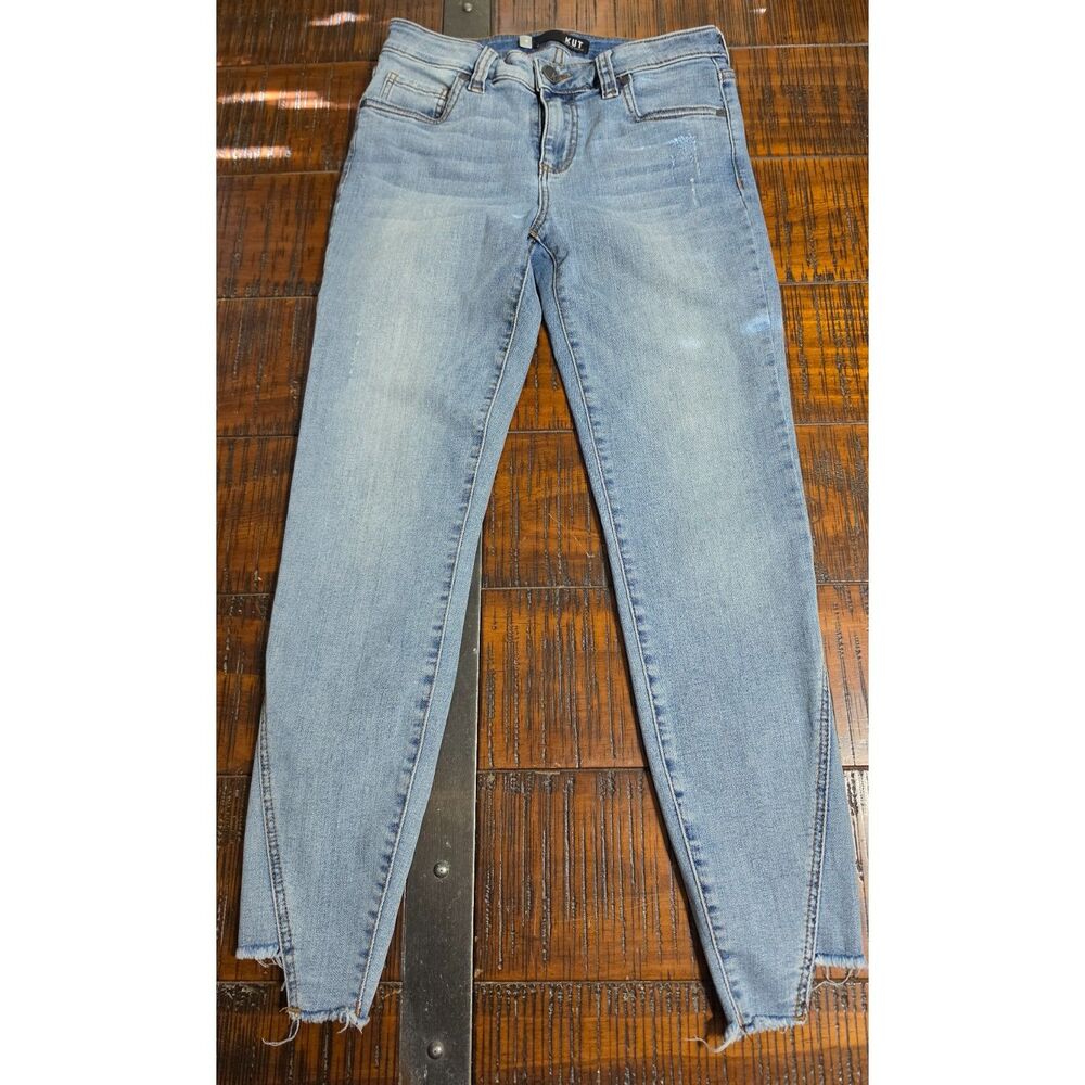 KUT From The Kloth Skinny Ankle Jeans Size 4 Light Wash Raw Step Hem Stretch